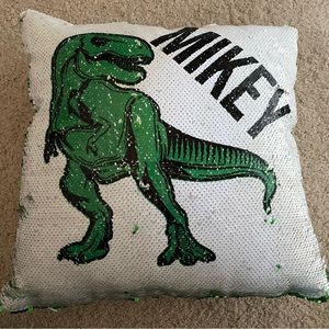 Sequin reversible Dinosaur pillow with name Mikey - like new!